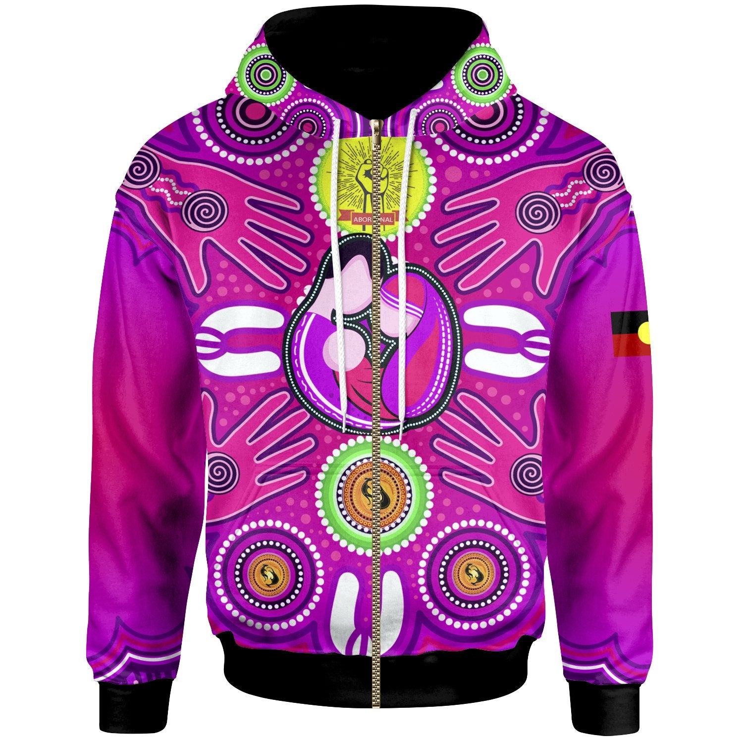 Zip - Up Hoodie - Aboriginal Family With Dot Painting art - Vibe Hoodie Shop