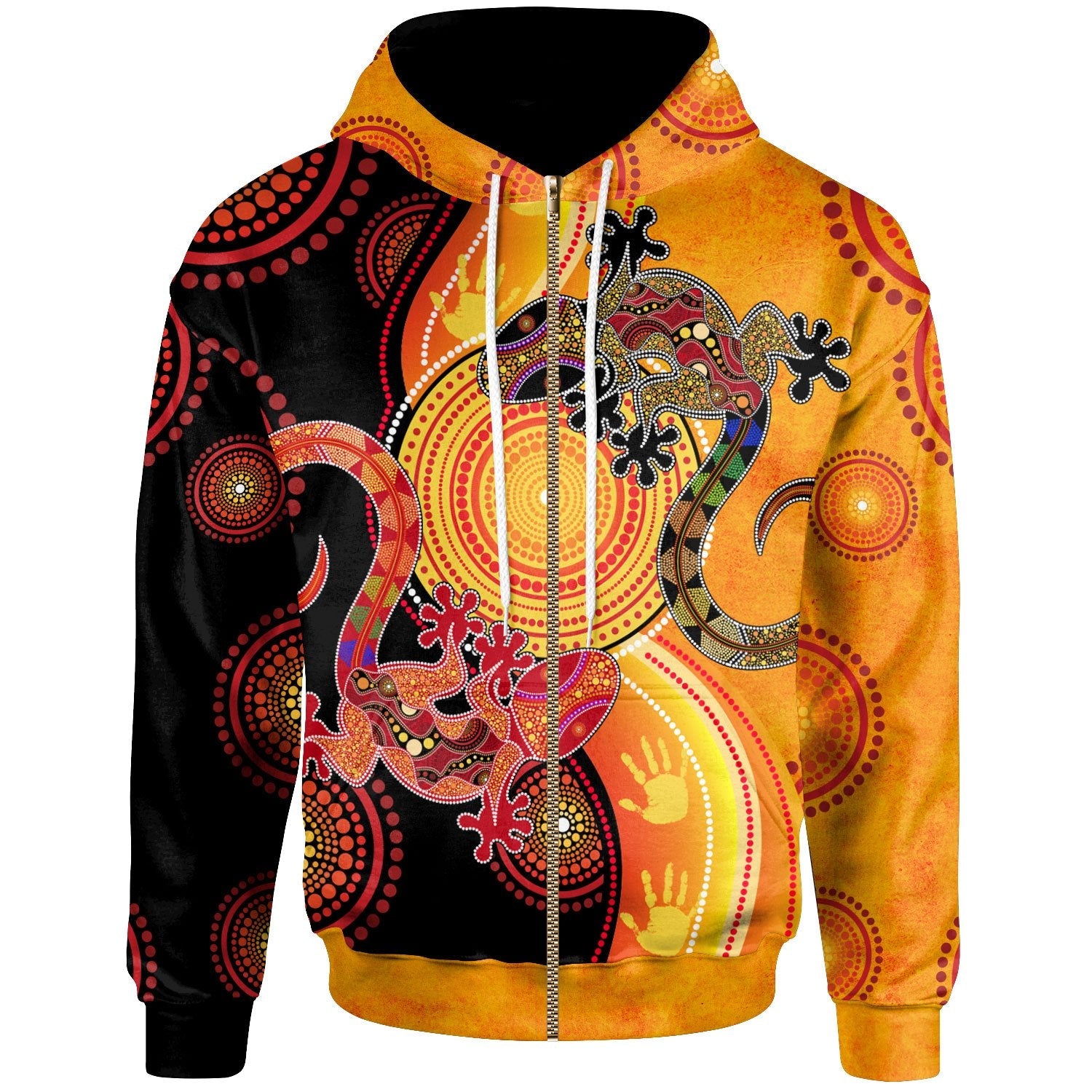 Aboriginal Zip - Up Hoodie - Couple Aboriginal Lizards - Vibe Hoodie Shop