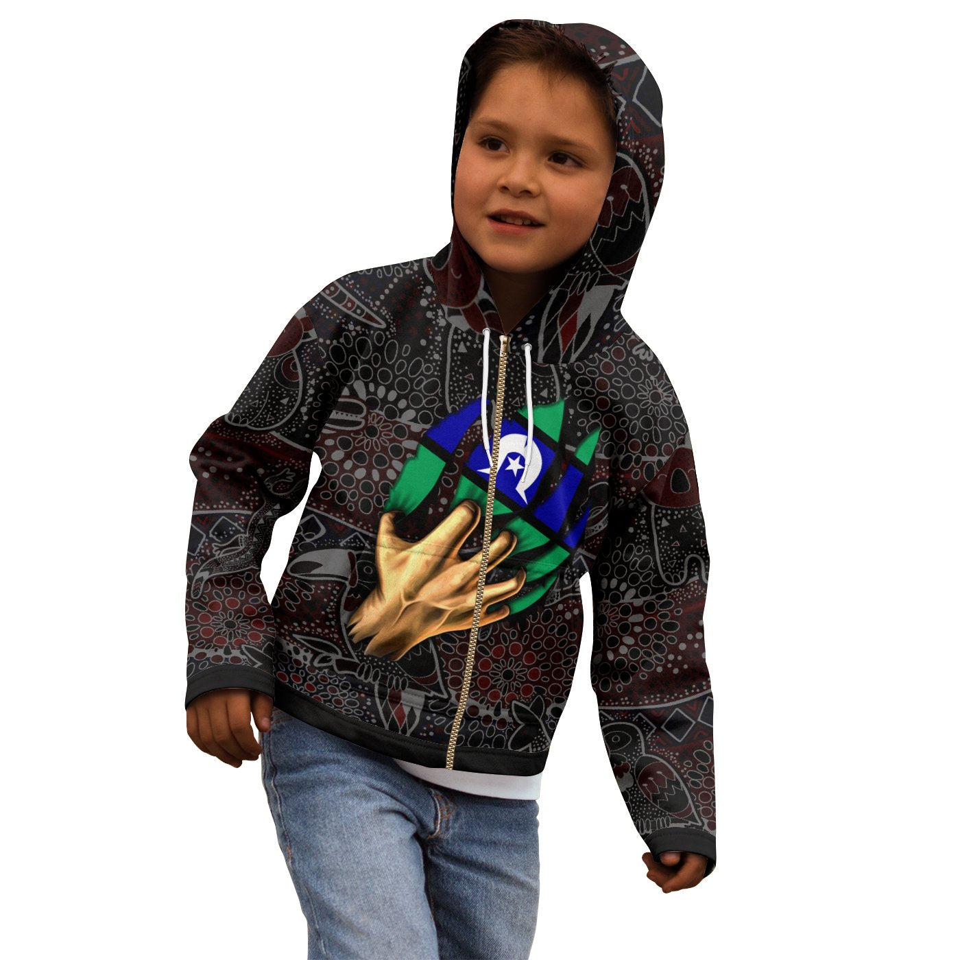 Aboriginal Zip Hoodie Kids - Torres Strait Blood In Me - Vibe Hoodie Shop