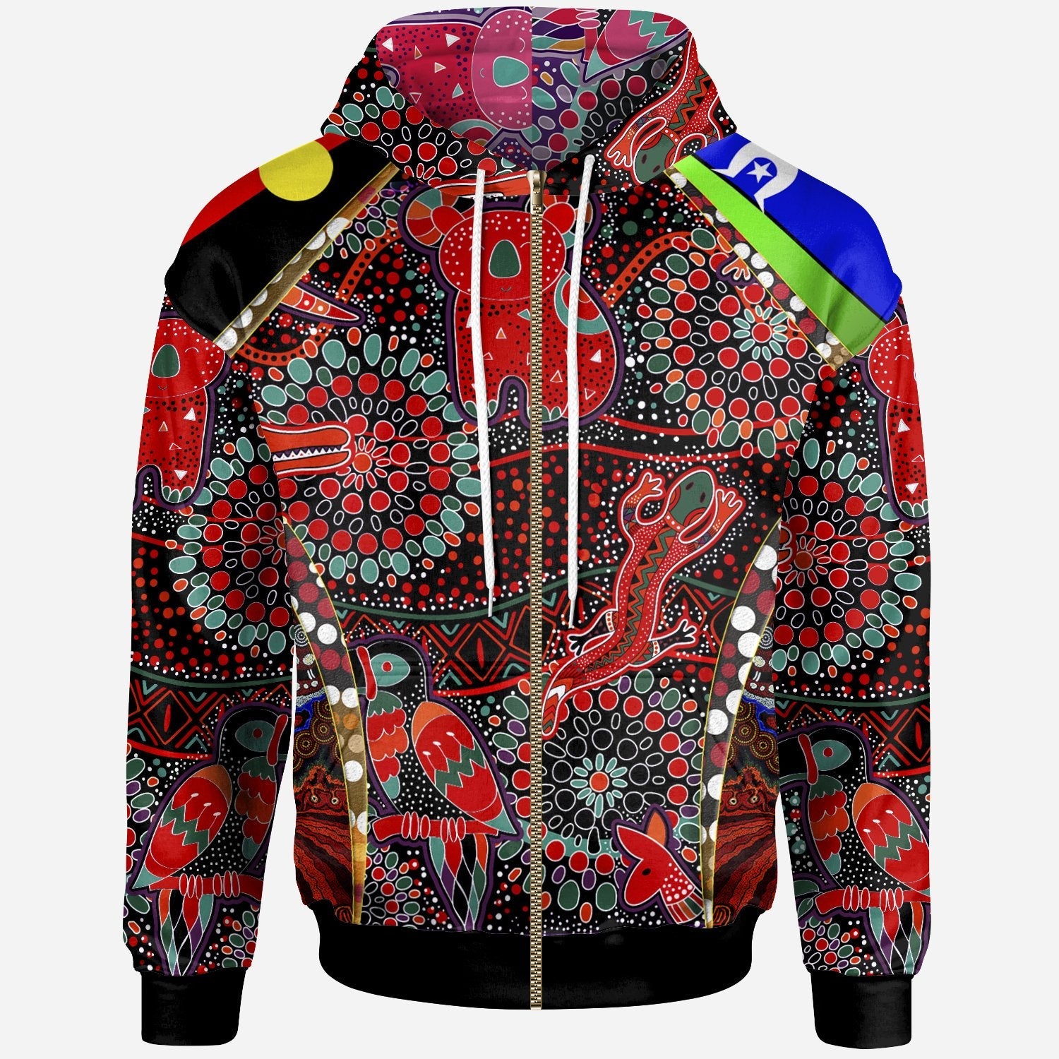 Aboriginal Zip - Up Hoodie, Aboriginal Animal - Dot Pattern - Vibe Hoodie Shop