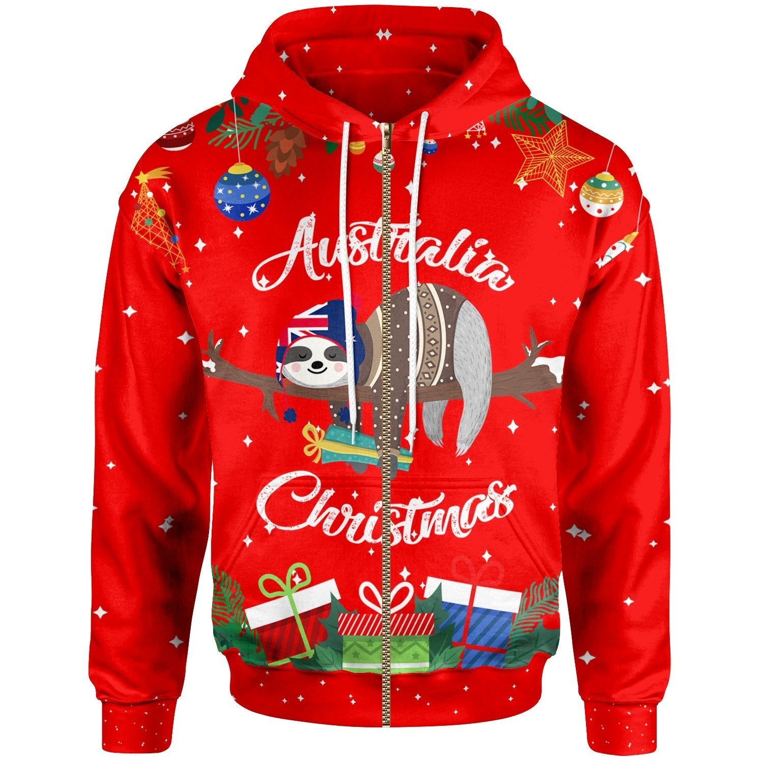 Australia Christmas Zip - Up Hoodie Red - Merry Christmas - Vibe Hoodie Shop