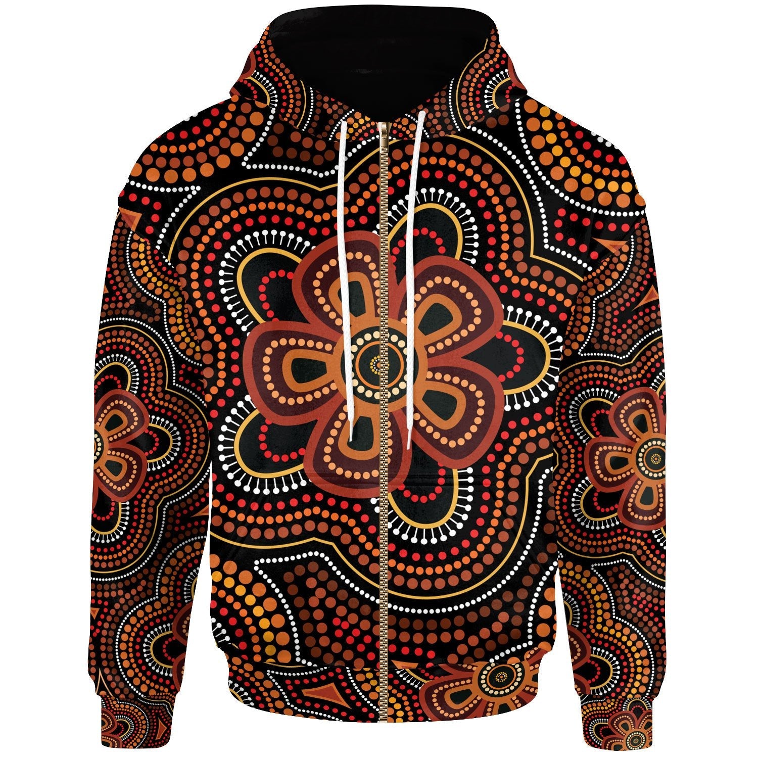 ABoriginal Zip - Up Hoodie - Aboriginal Dot Painting Flowers Style Ver02 - Vibe Hoodie Shop