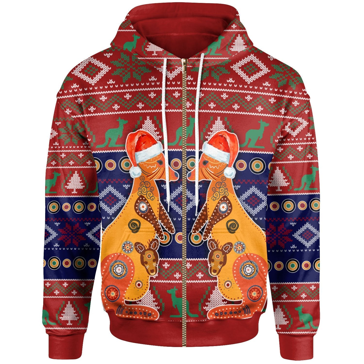 Australia Christmas Zip - Up Hoodie - Mother Kangaroo In Christmas - Vibe Hoodie Shop