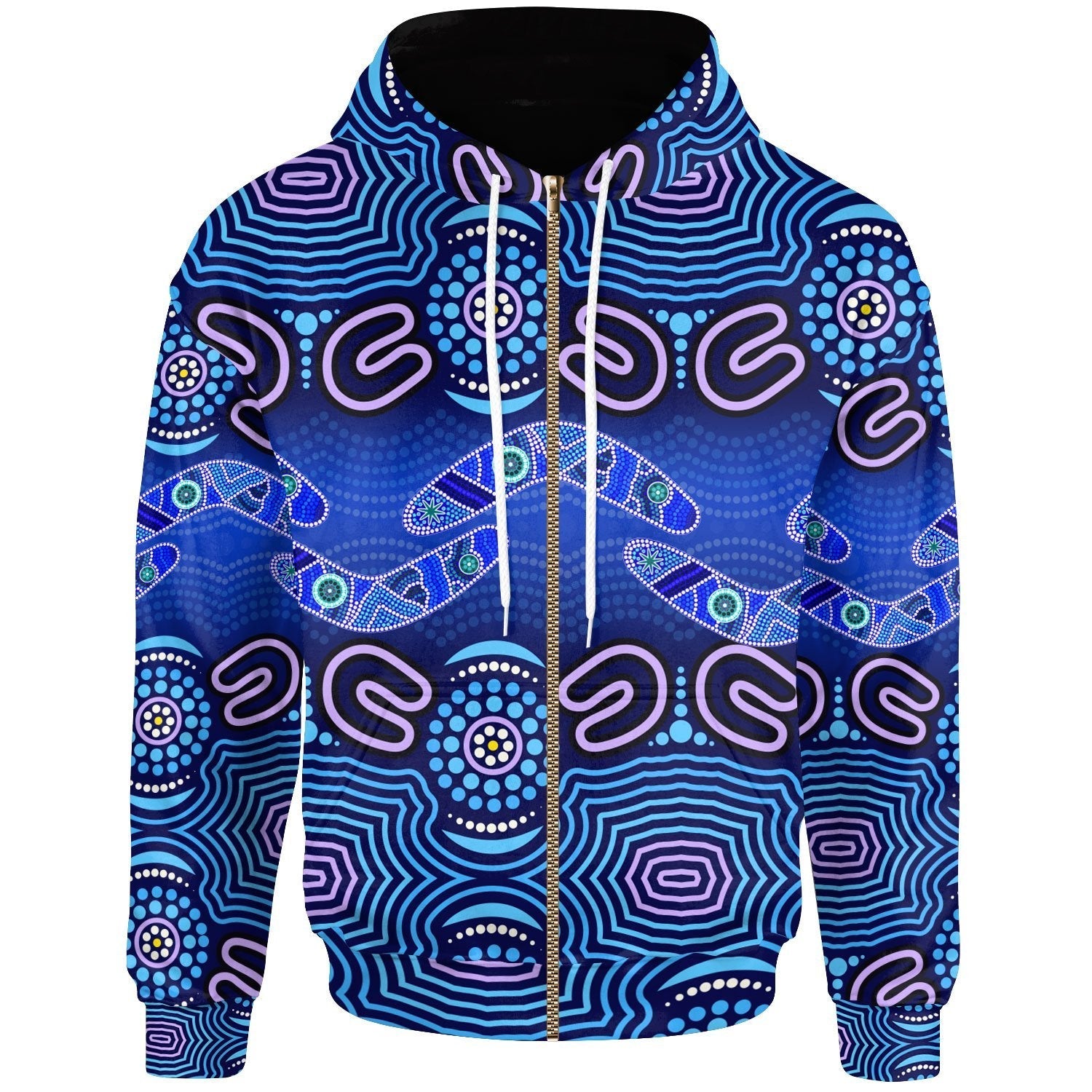 ABoriginal Zip - Up Hoodie - Boomerangs And Dot Painting Art Ver02 - - Vibe Hoodie Shop