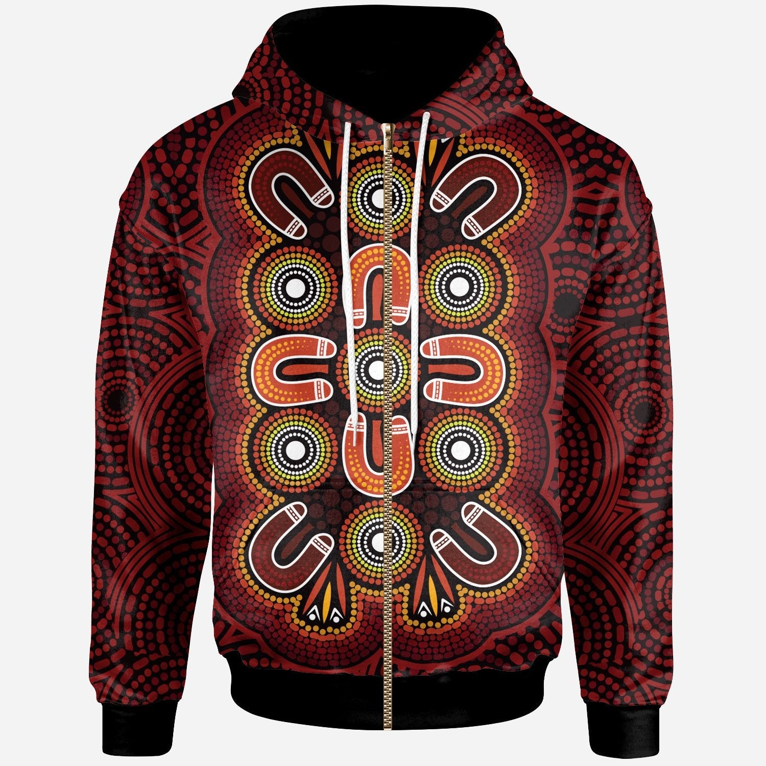 ABoriginal Zip - Up Hoodie - Aboriginal Dot Painting Flowers Style - Vibe Hoodie Shop