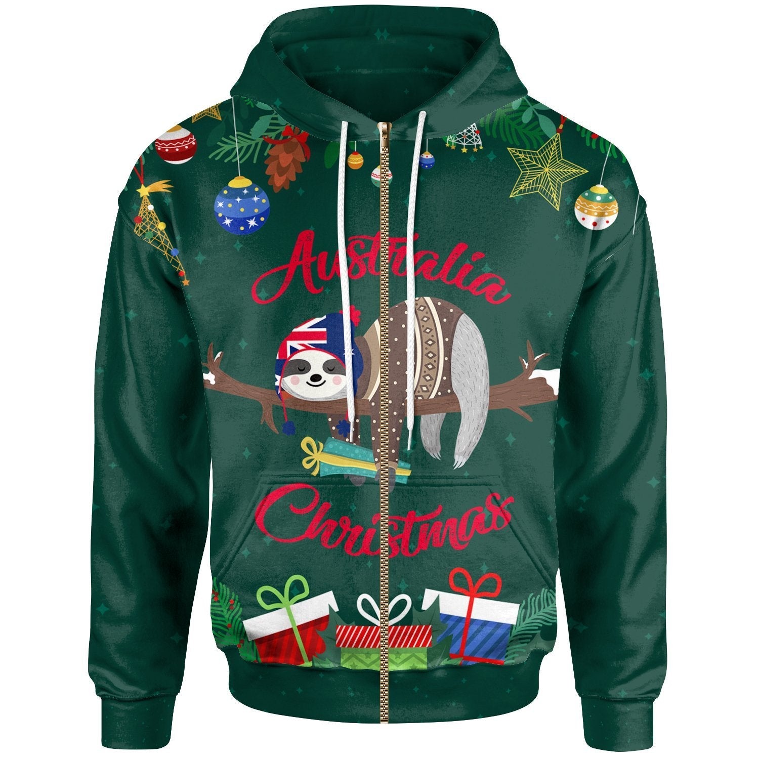 Australia Christmas Zip - Up Hoodie Green - Merry Christmas - Vibe Hoodie Shop