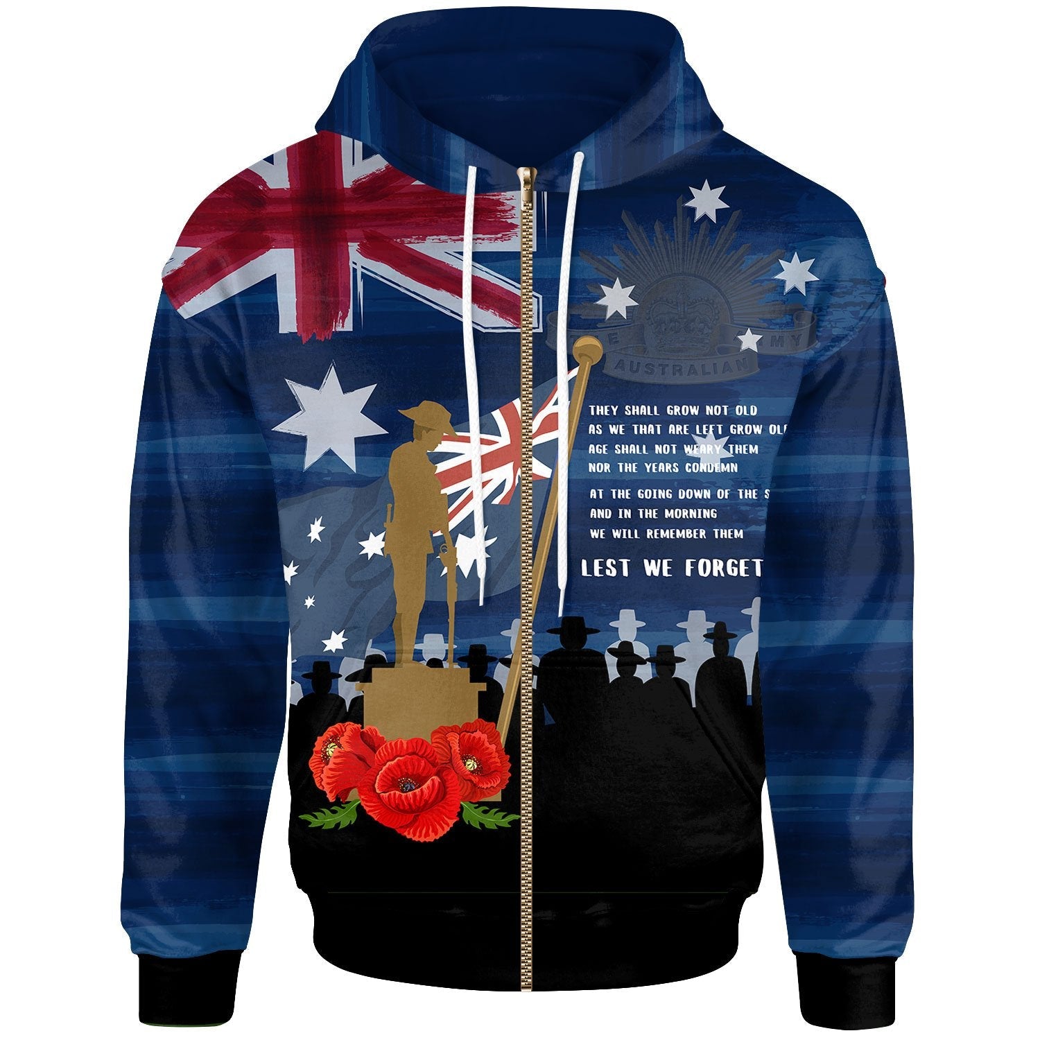 ANZAC Zip - Up Hoodie - Always Remember Australian ANZAC Day - Vibe Hoodie Shop