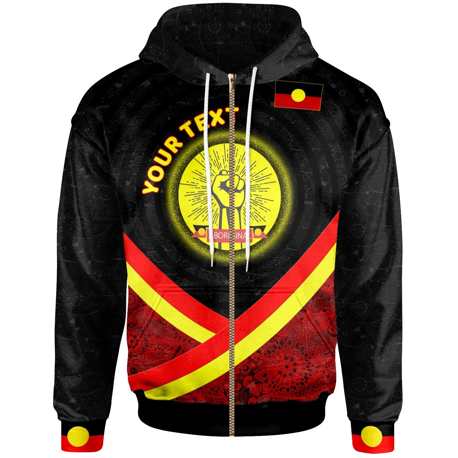 (Custom) Zip - Up Hoodie - Aboriginal Flag And Animals Pattern - Vibe Hoodie Shop