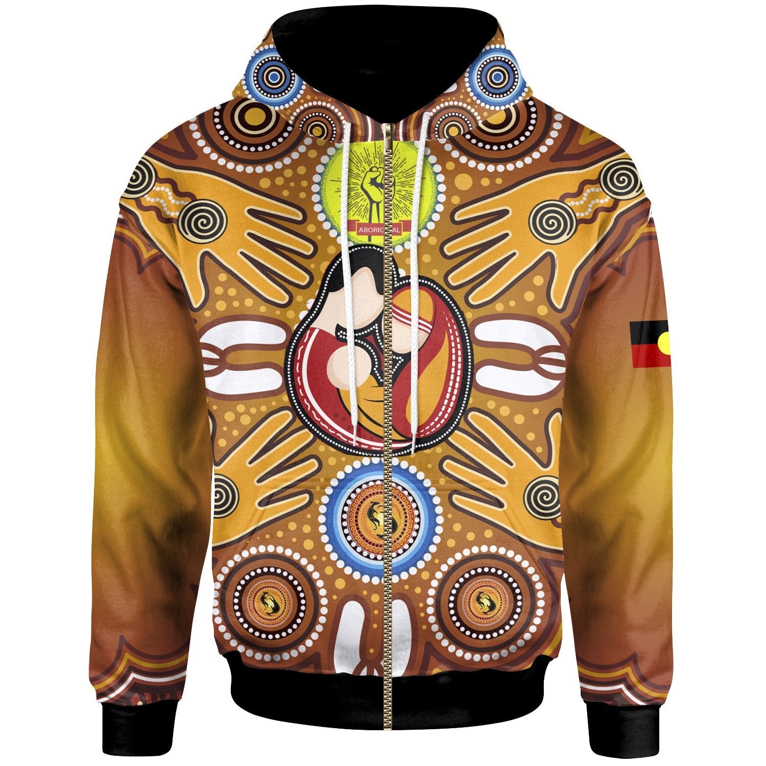 Zip - Up Hoodie - Aboriginal Family With Dot Painting art - Vibe Hoodie Shop