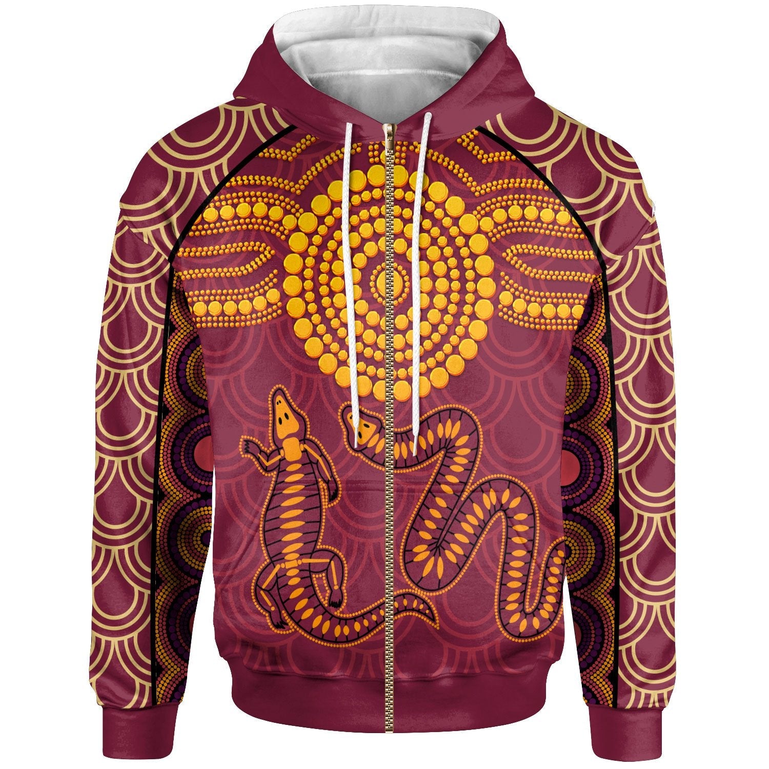 Aboriginal Zip - Up Hoodie - Aboriginal Snake And Alligator - Vibe Hoodie Shop