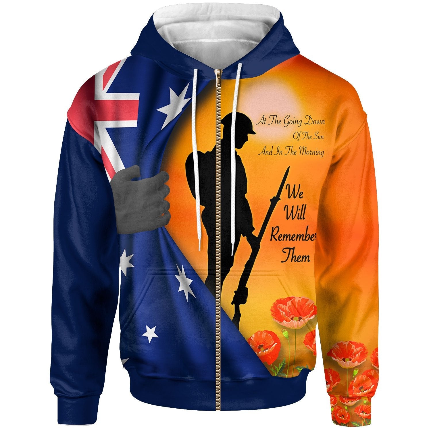 ANZAC Zip - Up Hoodie - We Will Remember Them Ver02 - Vibe Hoodie Shop