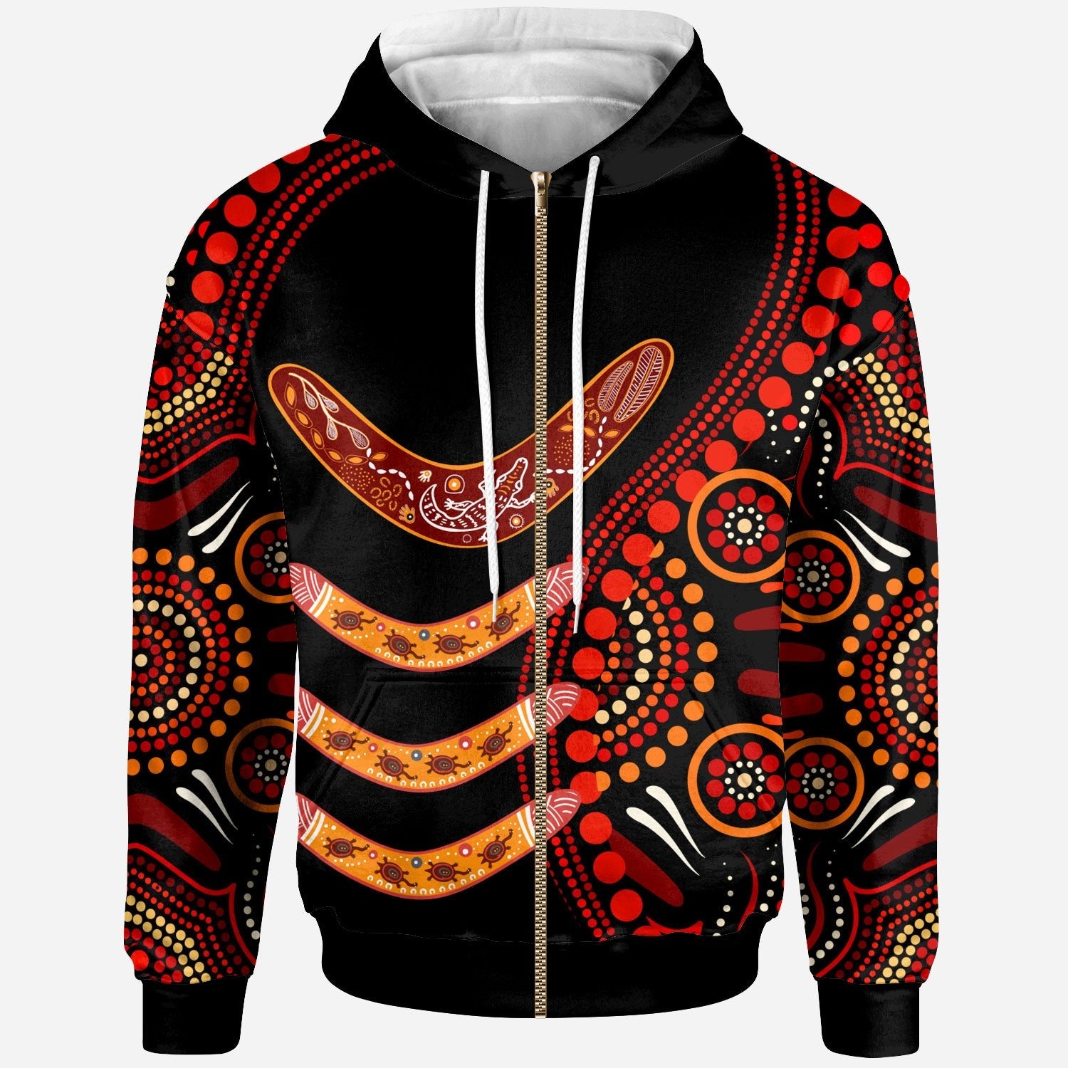 Aboriginal Zip - Up Hoodie - Aboriginal Boomerangs With Dot Painting Pattern - Vibe Hoodie Shop