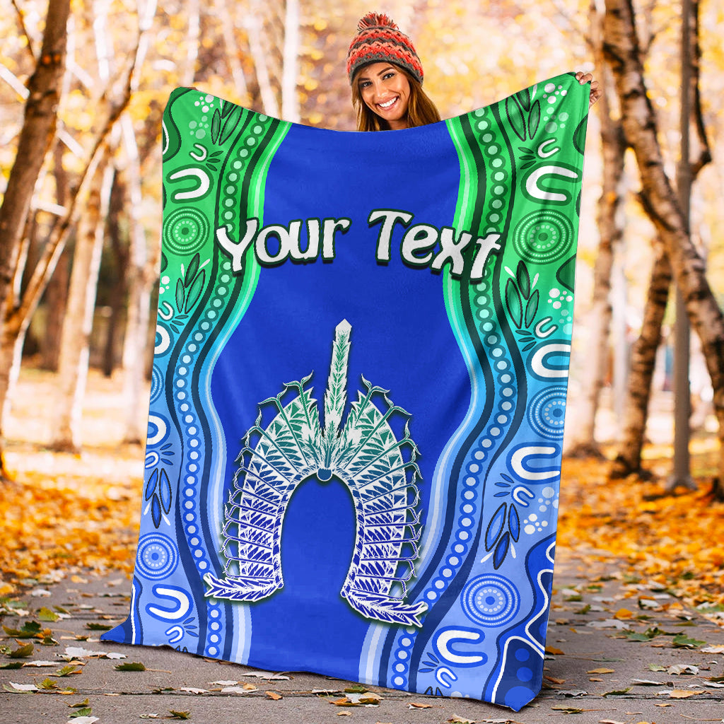 (Custom Personalised) Torres Strait Islands Premium Blanket The Dhari Mix Aboriginal Turtle Version Blue 02 - Vibe Hoodie Shop