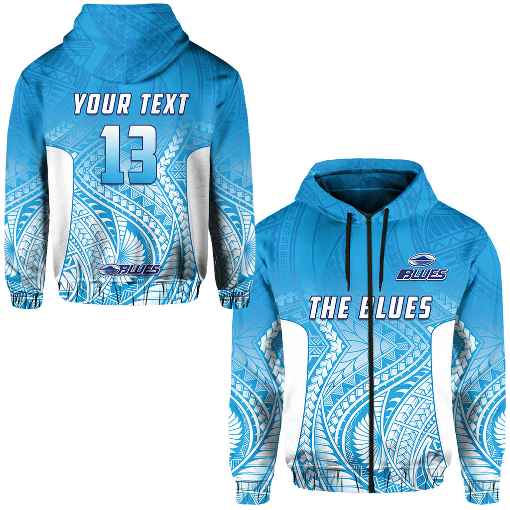 (Custom Text and Number) Blues Zip Hoodie Super Rugby New Zealand LT13 - Vibe Hoodie Shop