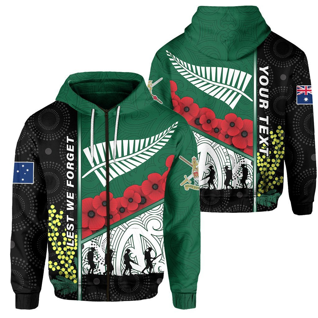 (Custom Personalised) ANZAC Day - Lest We Forget Zip Hoodie Australia Indigenous and New Zealand Maori - Vibe Hoodie Shop