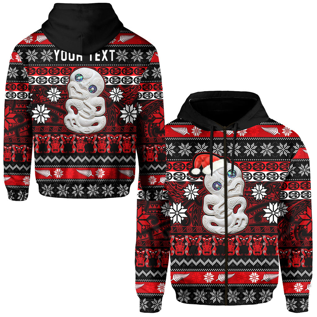 (Custom Personalised) New Zealand Hei Tiki Christmas Zip Hoodie Maori Meri Kirihimete LT13 - Vibe Hoodie Shop