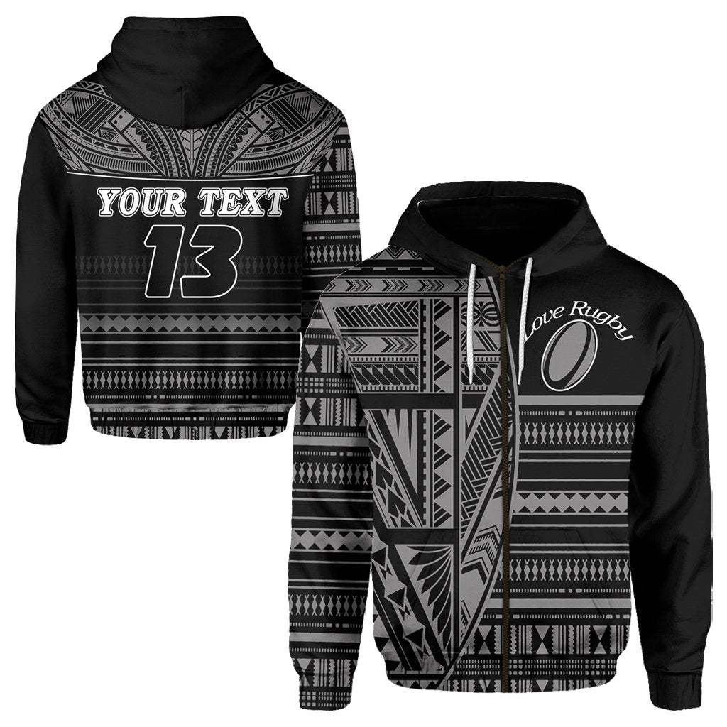 (Custom Personalised) Polynesian Rugby Zip Hoodie With Love Style Gray - Custom Text and Number - Vibe Hoodie Shop