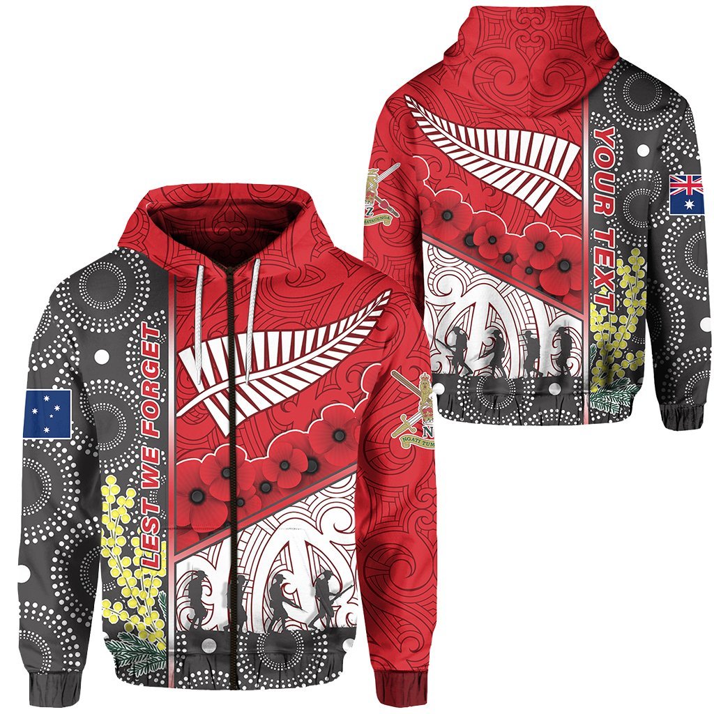 (Custom Personalised) ANZAC Day - Lest We Forget Zip Hoodie Australia Indigenous and New Zealand Maori - Red - Vibe Hoodie Shop