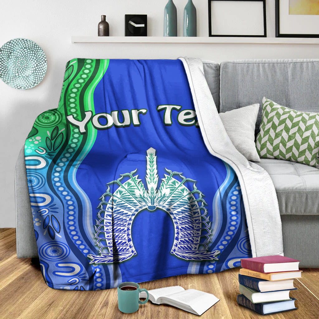 (Custom Personalised) Torres Strait Islands Premium Blanket The Dhari Mix Aboriginal Turtle Version Blue 02 - Vibe Hoodie Shop