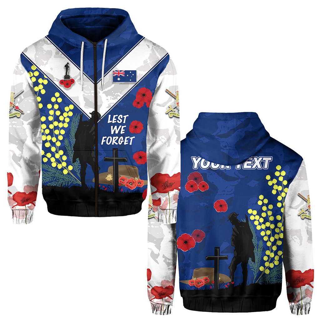 (Custom Personalised) Australian ANZAC Day Zip Hoodie Lest We Forget 2021 - Style Blue - Vibe Hoodie Shop