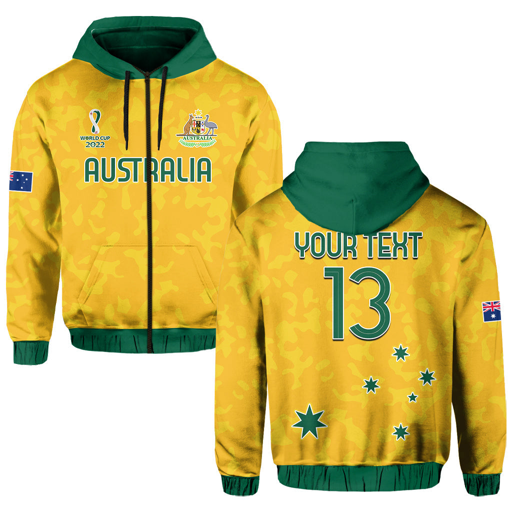 (Custom Text and Number) Australia Soccer Hoodie KID World Cup Football 2022 Socceroos with Kangaroos - Vibe Hoodie Shop