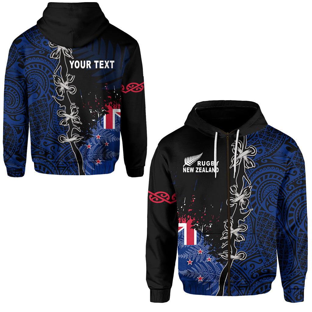 (Custom Personalised) New Zealand Rugby Zip Hoodie Mix Maori and Fern LT13 - Vibe Hoodie Shop