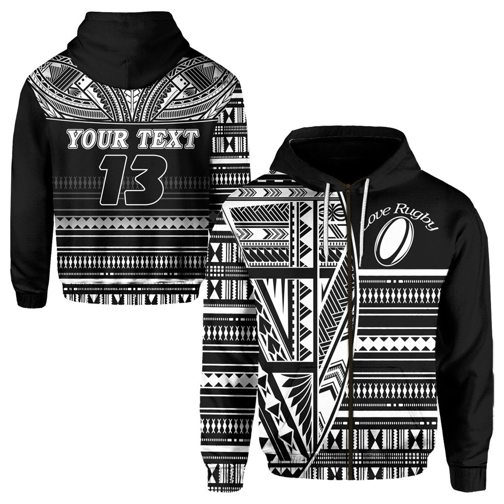 (Custom Personalised) Polynesian Rugby Zip Hoodie With Love - Custom Text and Number - Vibe Hoodie Shop