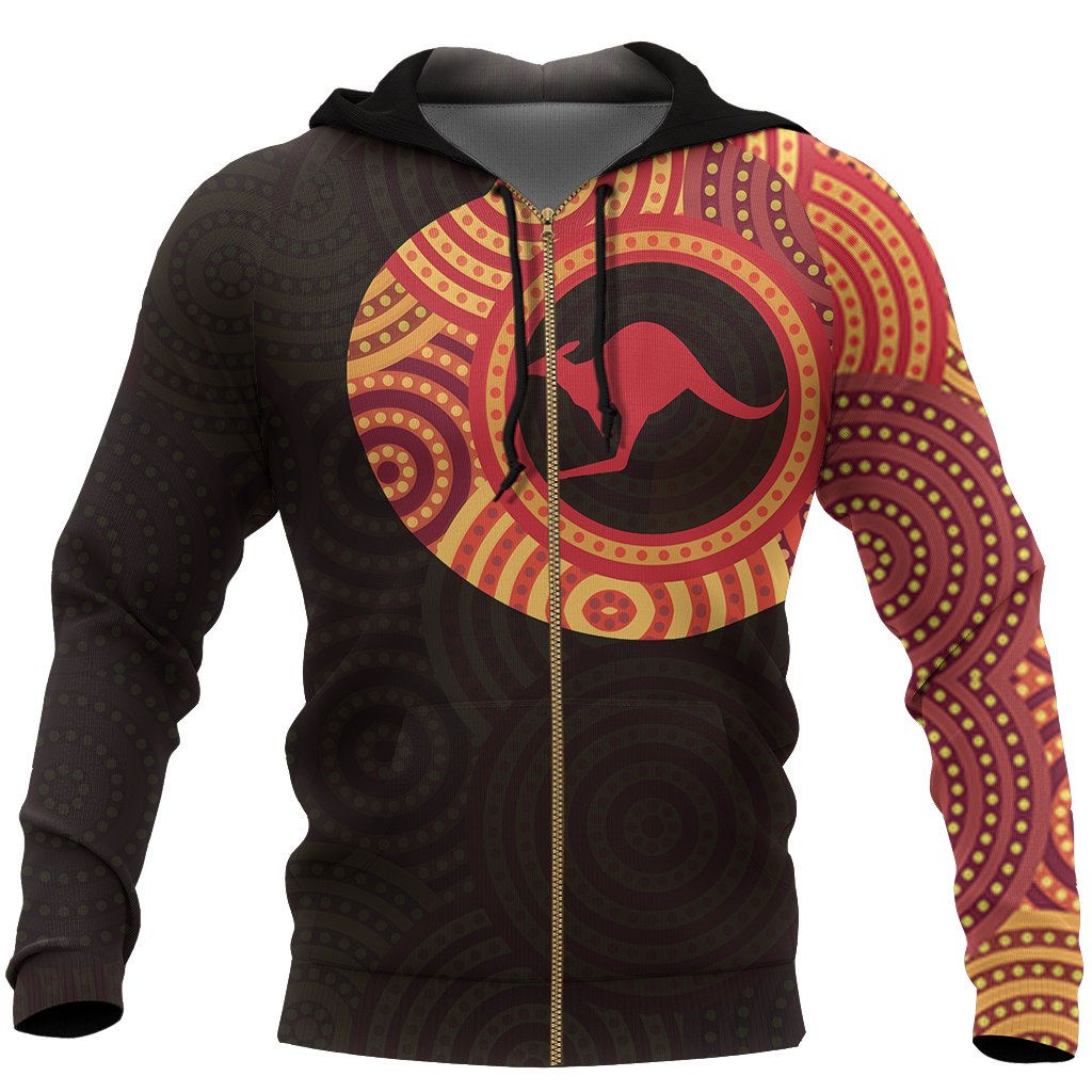 Aboriginal Zip Up Hoodie - Kangaroo Patterns Australian Dot Painting Tattoo - Vibe Hoodie Shop