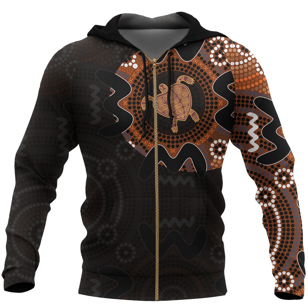 Aboriginal Zip Up Hoodie, Turtle Patterns Australia Dot Painting - Vibe Hoodie Shop