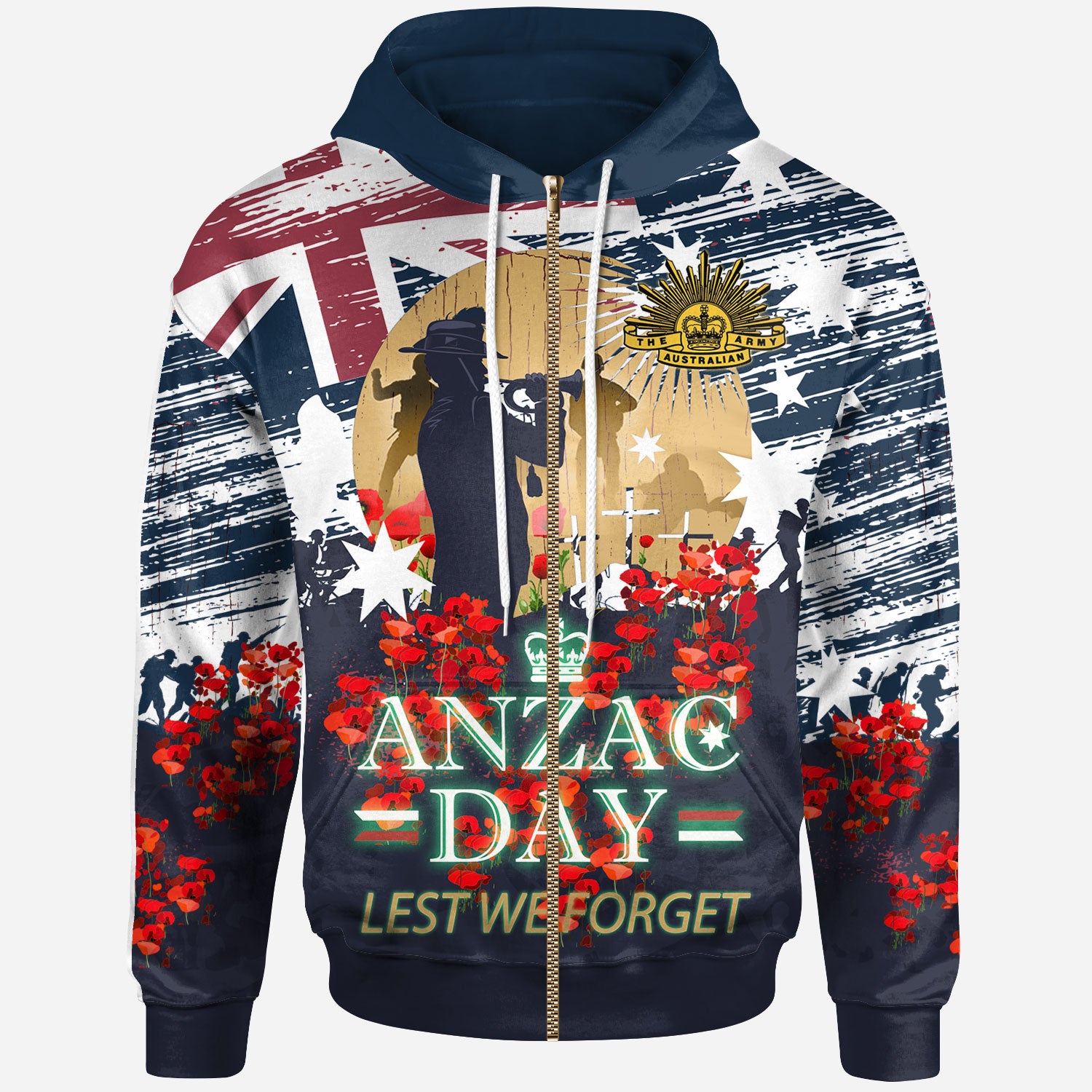 Australia Anzac Day Blue Custom Hoodie - Remembrance Poppy Lest We Forget - Vibe Hoodie Shop