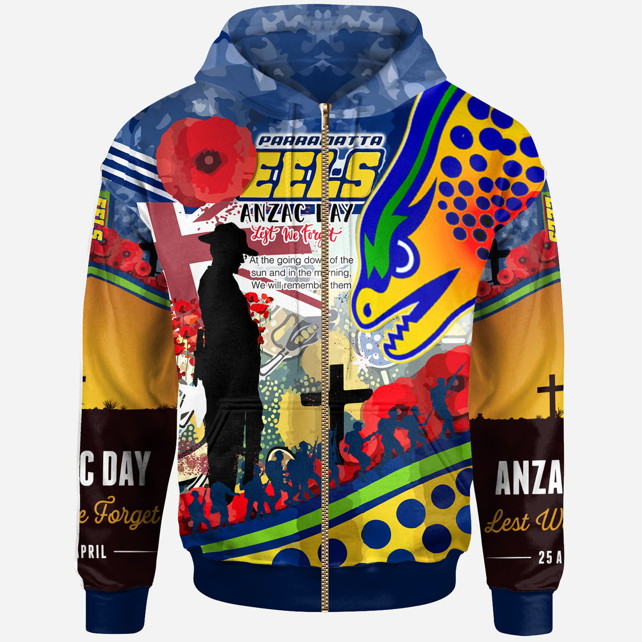 Eels Rugby Australia ANZAC Day Lest We Forget Custom Hoodie - Remembrance Eels With ANZAC Poppy Watercolour Style RLT13 - Vibe Hoodie Shop