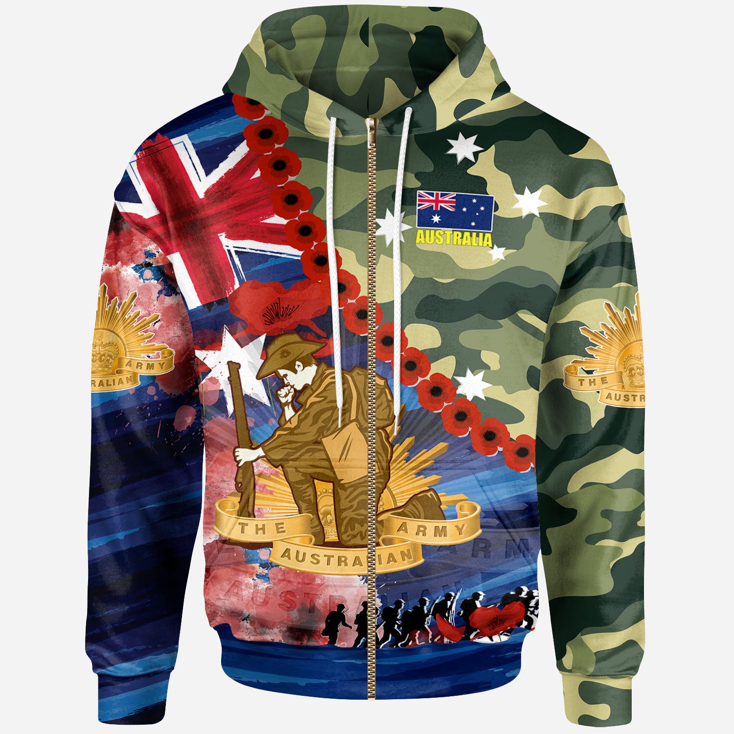 Australia Anzac Camouflage Curve Hoodie - Remembrance Anzac Day and the Dawn Service Hoodie - Vibe Hoodie Shop