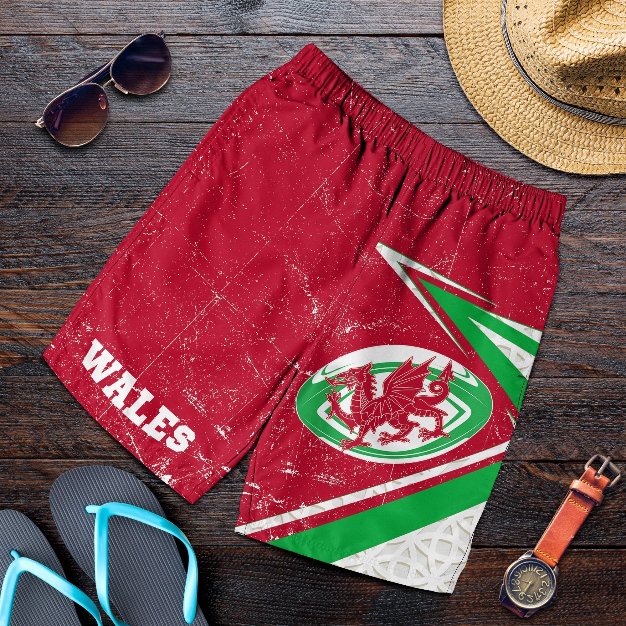 Wales Rugby Men's Shorts - Celtic Welsh Rugby Ball - Vibe Hoodie Shop