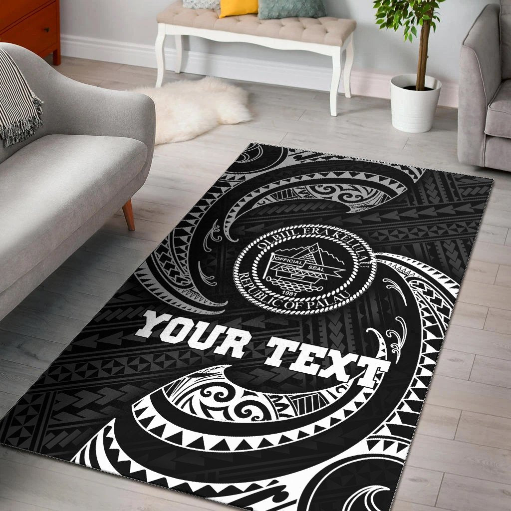 Palau Polynesian Custom Personalised Area Rug - White Tribal Wave - Vibe Hoodie Shop