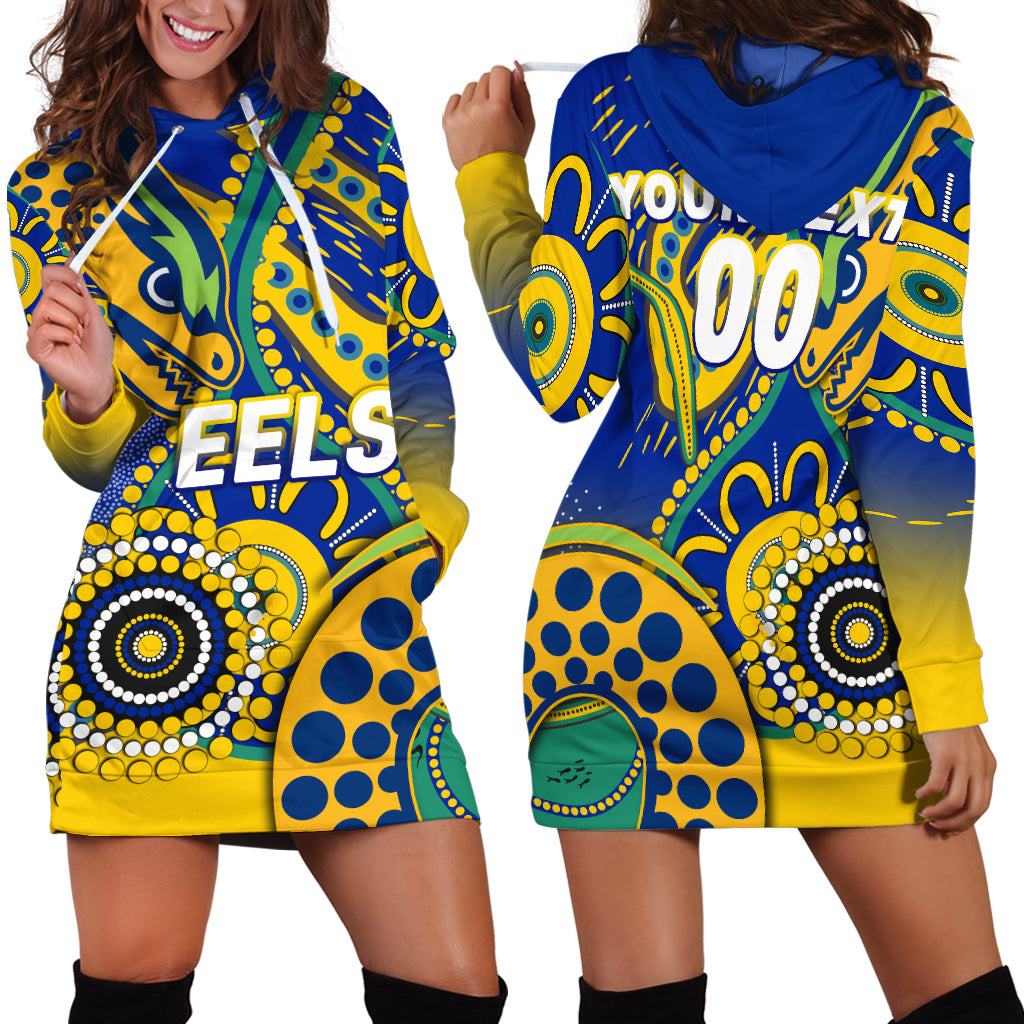 (Custom Personalised) Eels Rugby 2022 Aboriginal Art Hoodie Dress - - Vibe Hoodie Shop