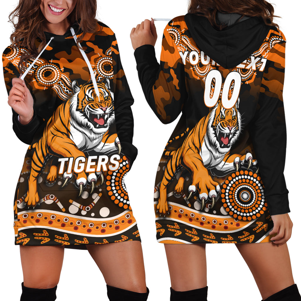 (Custom Personalised) Tigers Rugby ANZAC Day Camouflage Indigenous Art Hoodie Dress - - Vibe Hoodie Shop