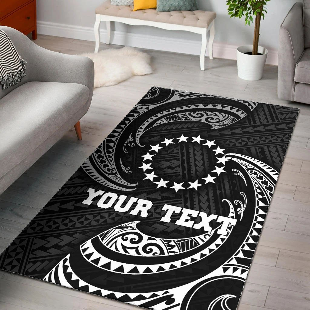 Cook Islands Polynesian Custom Personalised Area Rug - White Tribal Wave - Vibe Hoodie Shop