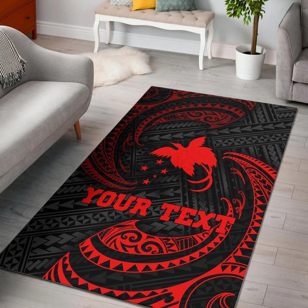 Papua New Guinea Polynesian Custom Personalised Area Rug - Red Tribal Wave - Vibe Hoodie Shop