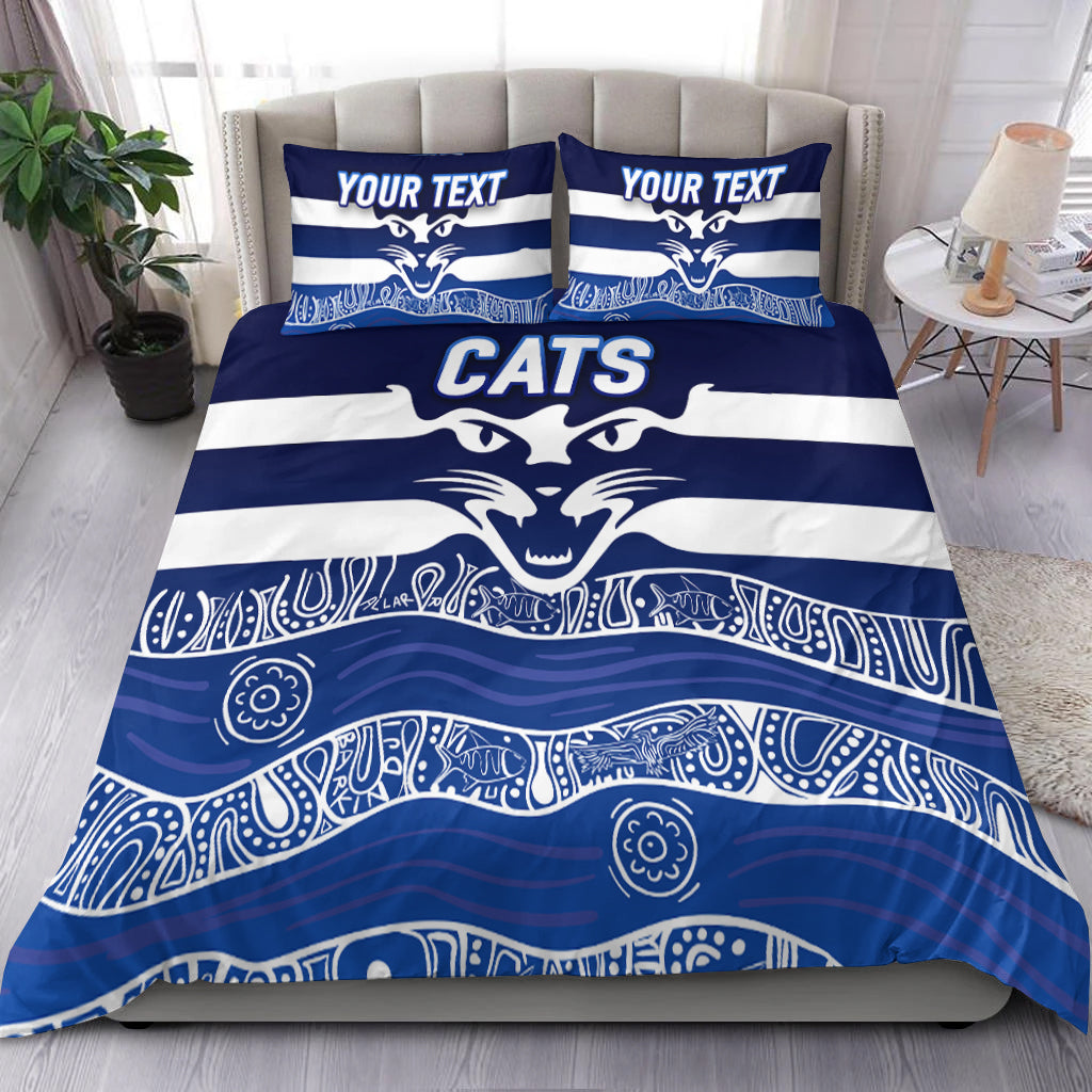 (Custom Personalised) Cats Aboriginal Art Football Geelong Bedding Set - - Vibe Hoodie Shop