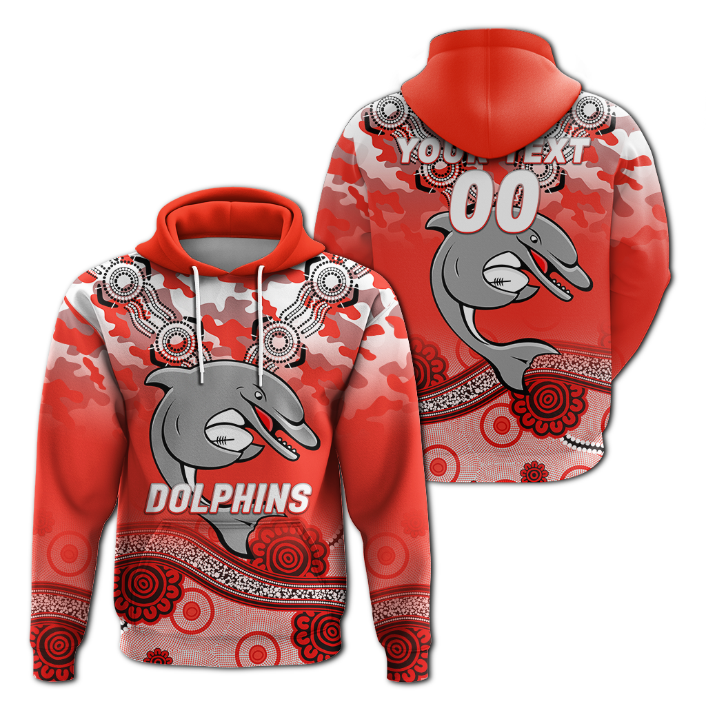 (Custom Personalised) Dolphins Rugby ANZAC Day Camouflage Indigenous Art Hoodie - LT12 - Vibe Hoodie Shop