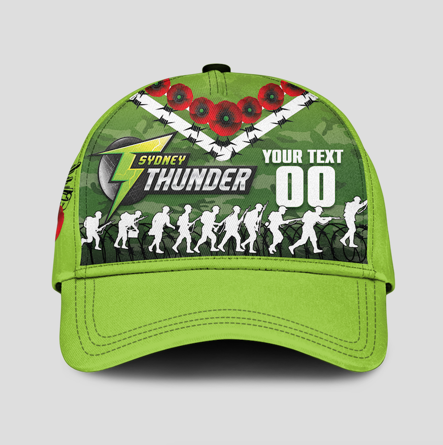 (Custom Personalised) Sydney Thunder ANZAC 2022 Caps Camouflage With Poppy - - Vibe Hoodie Shop