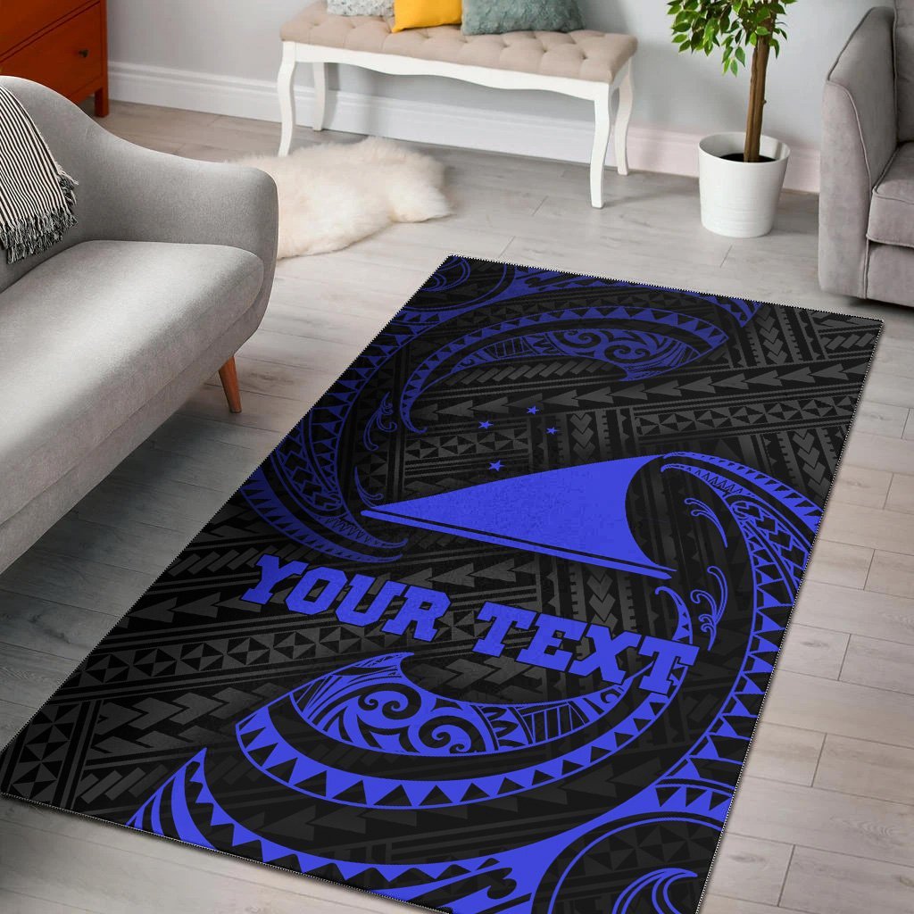 Tokelau Polynesian Custom Personalised Area Rug - Blue Tribal Wave - Vibe Hoodie Shop