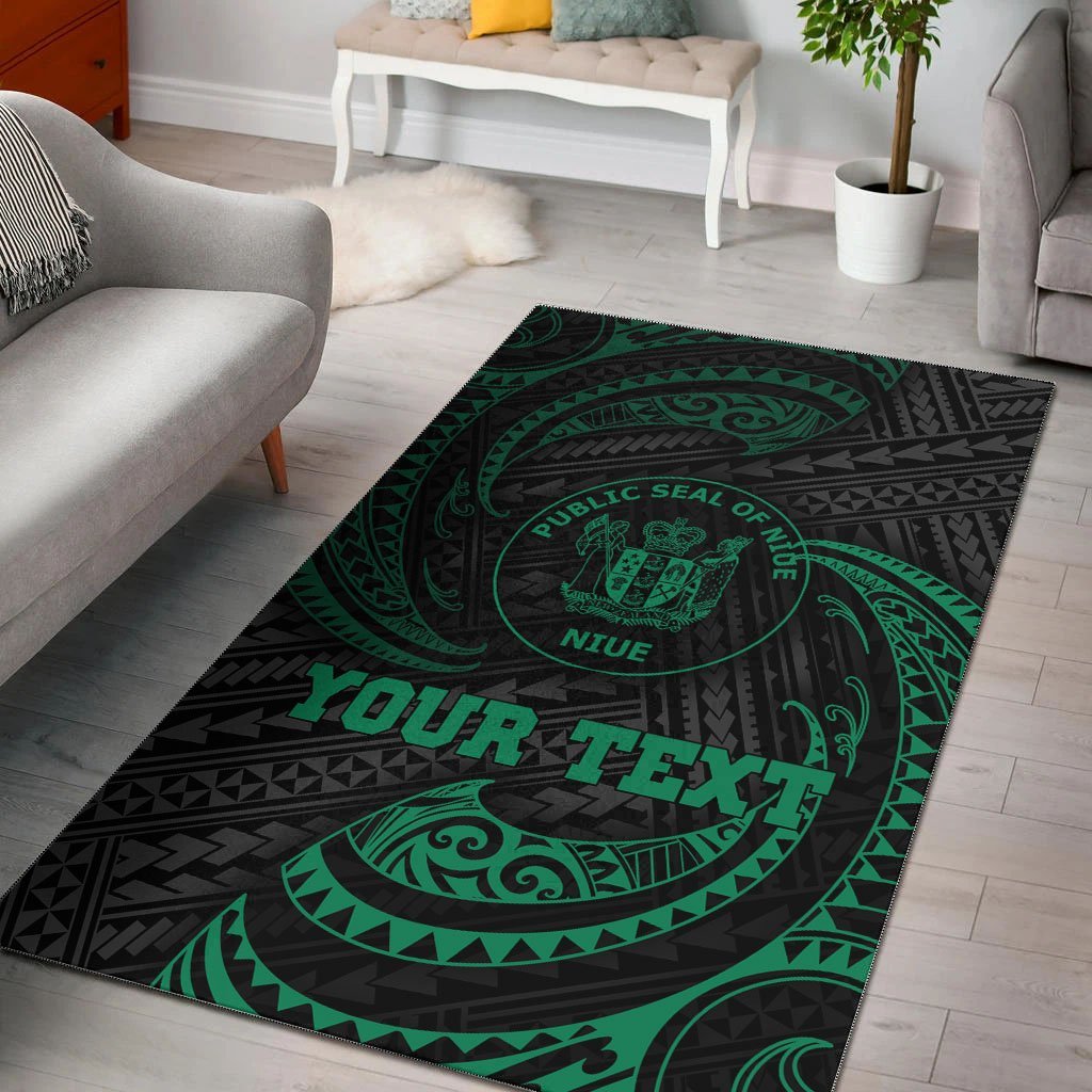 Niue Polynesian Custom Personalised Area Rug - Green Tribal Wave - Vibe Hoodie Shop