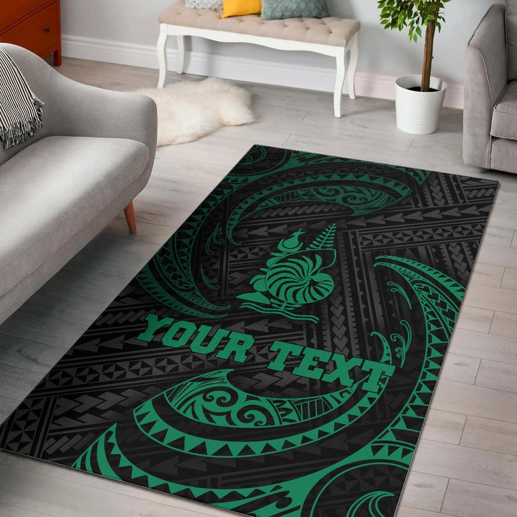 New Caledonia Polynesian Custom Personalised Area Rug - Green Tribal Wave - Vibe Hoodie Shop