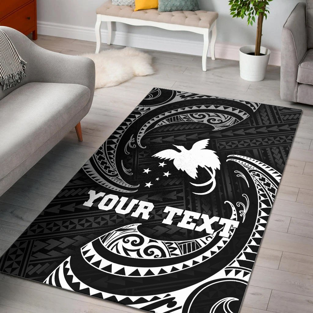 Papua New Guinea Polynesian Custom Personalised Area Rug - White Tribal Wave - Vibe Hoodie Shop