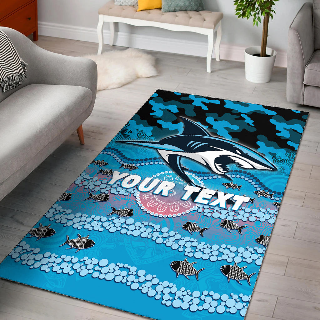 (Custom Personalised) Sharks Rugby ANZAC Day Camouflage Indigenous Art Area Rug - - Vibe Hoodie Shop