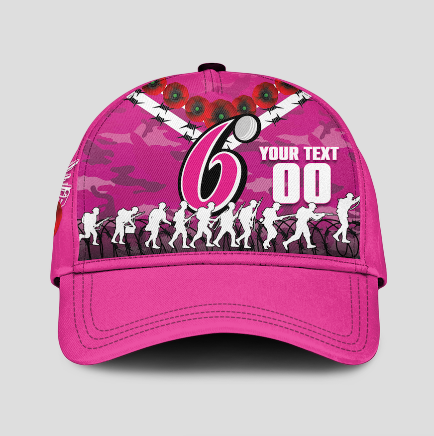 (Custom Personalised) Sydney Sixers ANZAC 2022 Caps Camouflage With Poppy - - Vibe Hoodie Shop