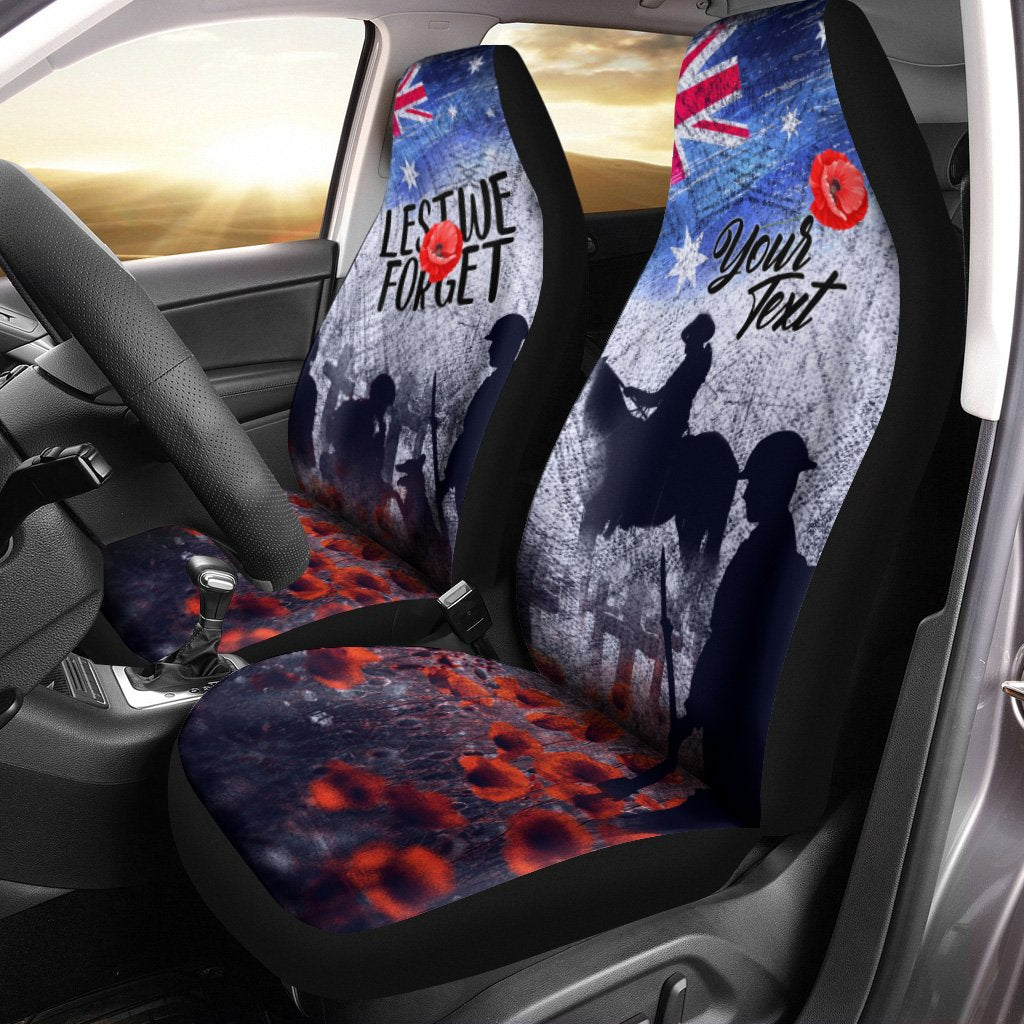 (Custom Text) ANZAC Day Car Seat Covers - Lest We Forget Vintage Poppies - Vibe Hoodie Shop