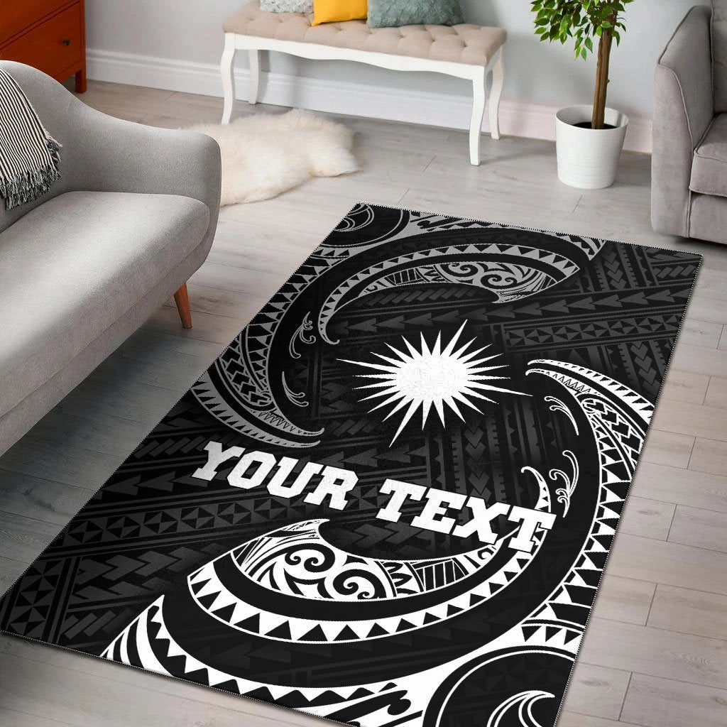 Marshall Islands Polynesian Custom Personalised Area Rug - White Tribal Wave - Vibe Hoodie Shop