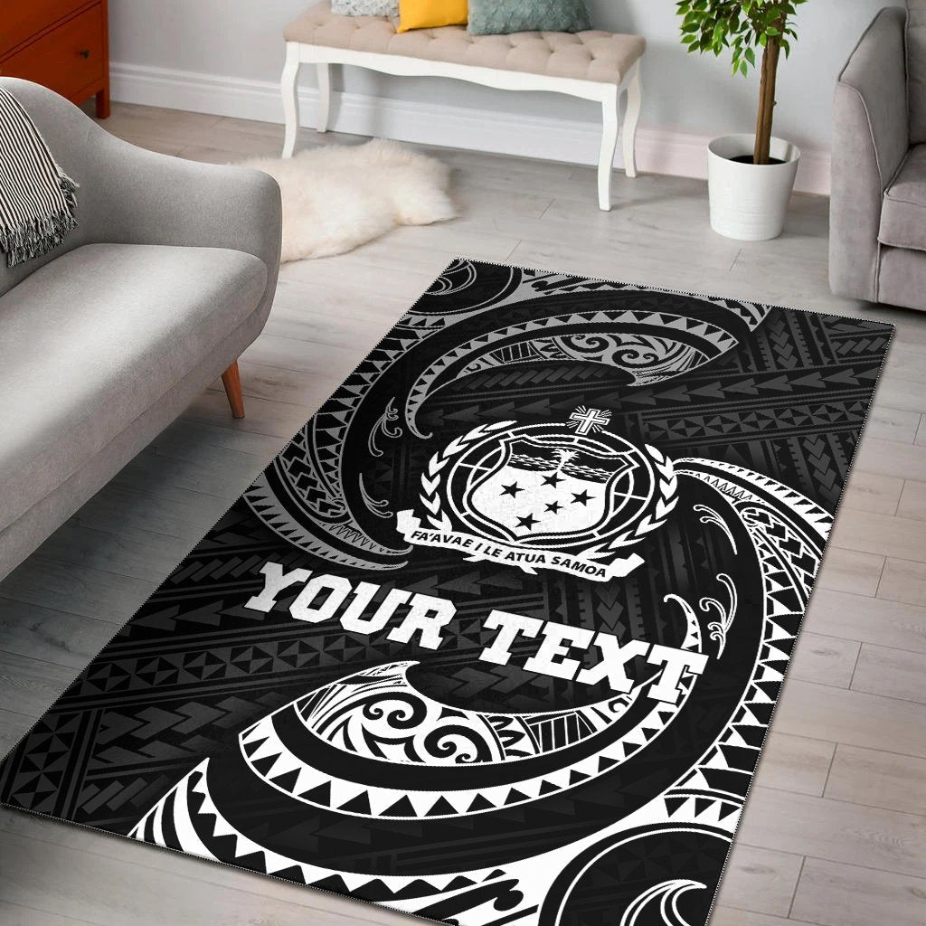 Samoa Polynesian Custom Personalised Area Rug - White Tribal Wave - Vibe Hoodie Shop